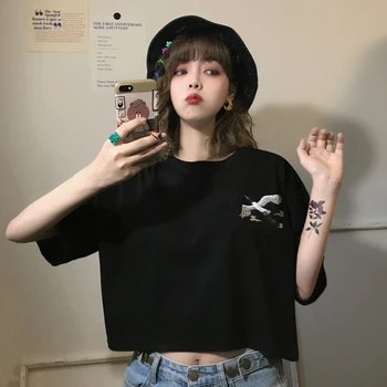 2020-ra az új hímzett női koreai változata Harajuku stílus tshirtloose rövid bekezdés, rövid ujjú női póló hip-hop