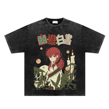 Anime YuYu Hakusho Mosott T-shirt Harajuku Póló 2023 Új Hip-Hop Streetwear Pamut Póló Férfi Nő Túlméretezett Rövid Ujjú