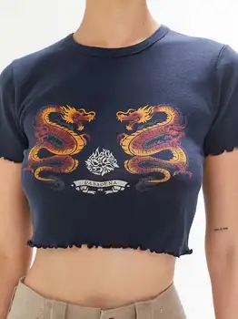 BOHÉM IHLETETT Haditengerészet Graphic Tee Női pamut tshirt nők sárkányok nyári felsők elegáns alkalmi női termés póló új tee maximum lányok