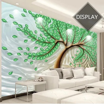 Egyedi Falfestmény, Háttérkép, 3D Megkönnyebbülés Vagyont Fa Boldogság Zöld Levelek Európai Stílusú Háttér Fal Cucc De Parede Tapety Fresc