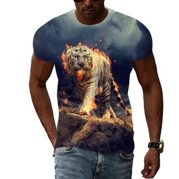 Nyáron a Férfiak Állat a Tigris Grafikus póló Személyiség Divat Menő Stílus Minta Nyomtatás póló Trend Hip-Hop Rövid Ujjú T-shirt