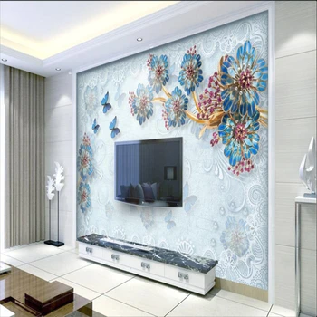beibehang 3d-s luxus Európai selyem gyöngy virág TV háttér fal Dielianhua egyéni nagyméretű freskók selyem selyem tapéta